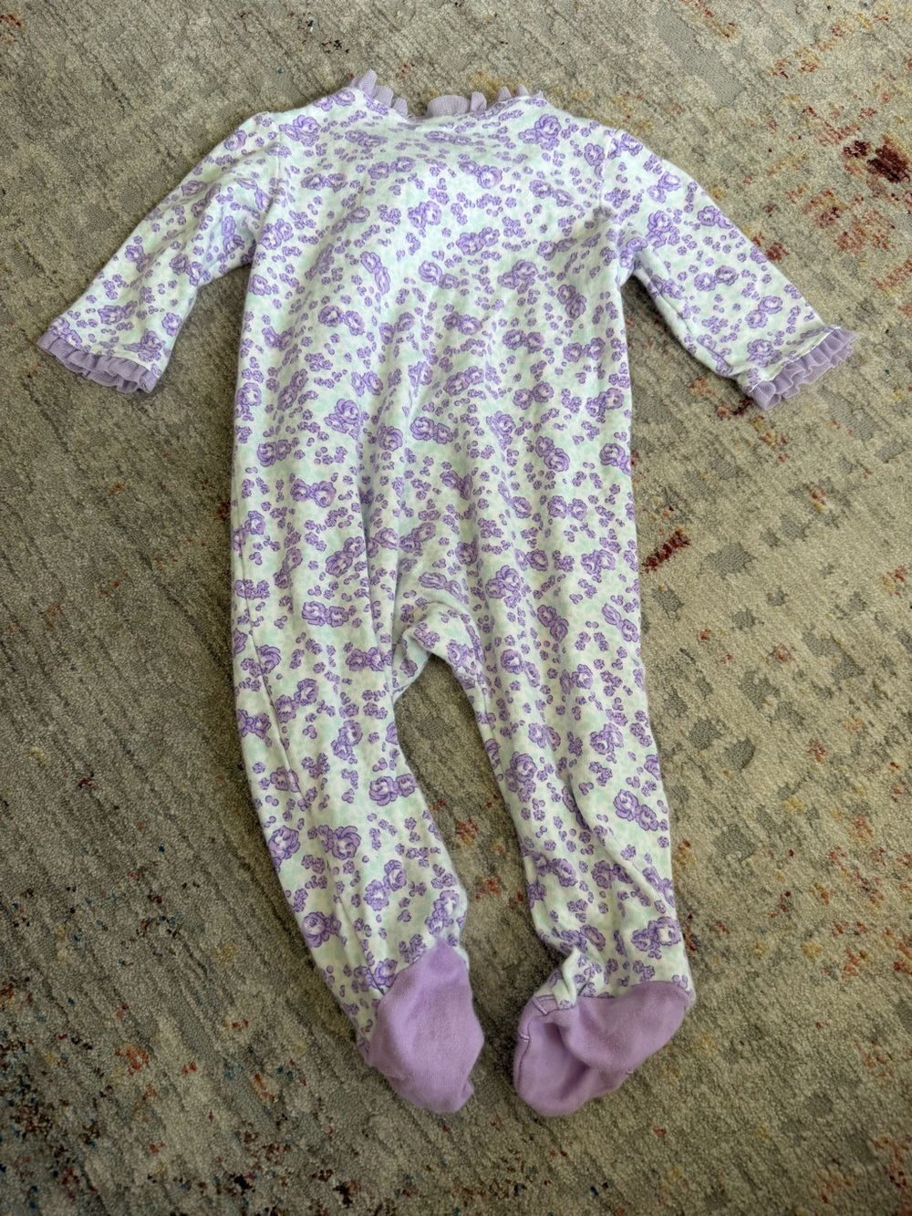 Little Me Baby Girls 6M Purple Floral Ruffle Footed Sleeper - Picture 2 of 7
